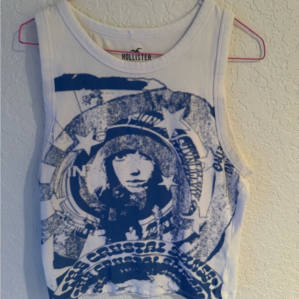 Hollister White and Blue Graphic Tank